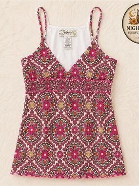 VTG Y2K Younique Babydoll Tank Top ~ Layered Look Geometric pattern ~ Size XL